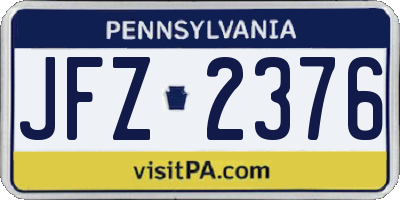 PA license plate JFZ2376