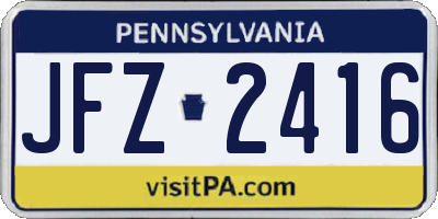 PA license plate JFZ2416