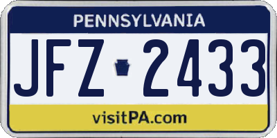 PA license plate JFZ2433