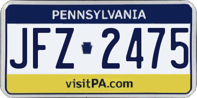 PA license plate JFZ2475
