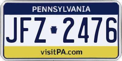 PA license plate JFZ2476
