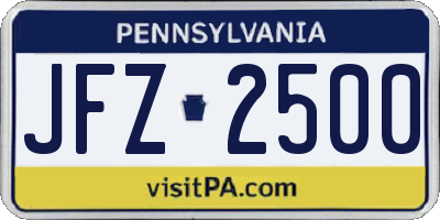 PA license plate JFZ2500