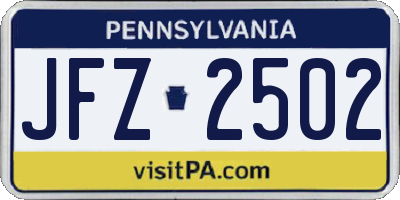 PA license plate JFZ2502