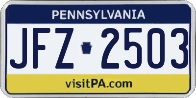 PA license plate JFZ2503