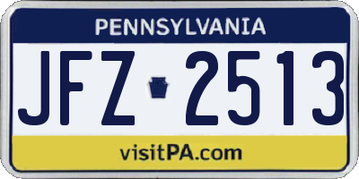 PA license plate JFZ2513