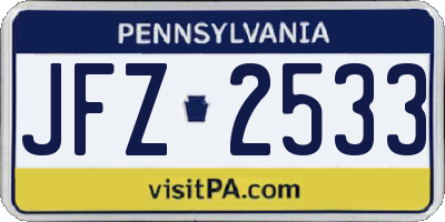 PA license plate JFZ2533