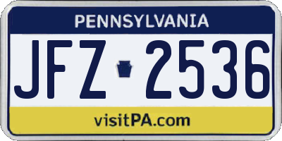 PA license plate JFZ2536