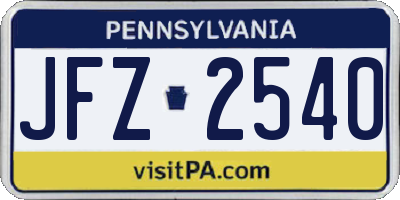 PA license plate JFZ2540