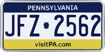 PA license plate JFZ2562