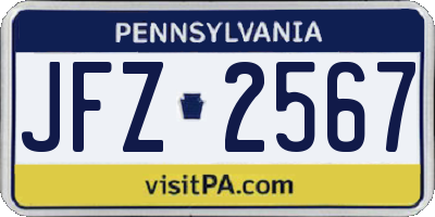 PA license plate JFZ2567
