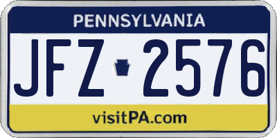 PA license plate JFZ2576