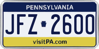 PA license plate JFZ2600