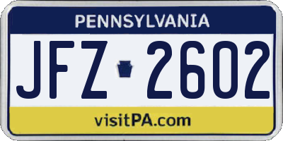 PA license plate JFZ2602