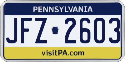 PA license plate JFZ2603