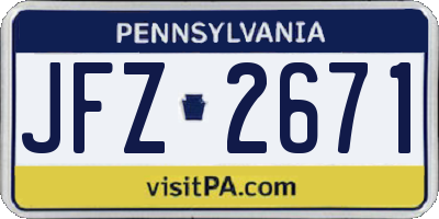 PA license plate JFZ2671