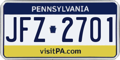 PA license plate JFZ2701