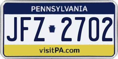 PA license plate JFZ2702