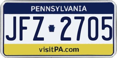PA license plate JFZ2705