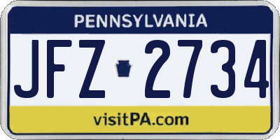PA license plate JFZ2734