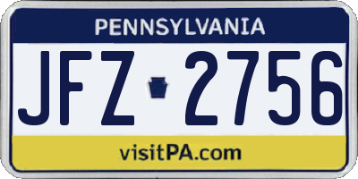 PA license plate JFZ2756