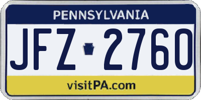 PA license plate JFZ2760