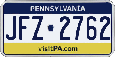 PA license plate JFZ2762