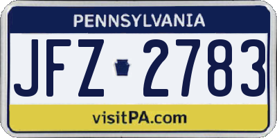 PA license plate JFZ2783