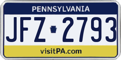 PA license plate JFZ2793