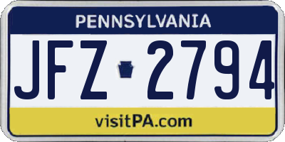 PA license plate JFZ2794