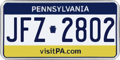 PA license plate JFZ2802