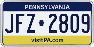 PA license plate JFZ2809