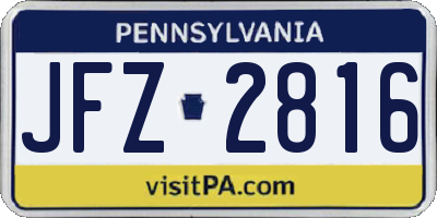 PA license plate JFZ2816