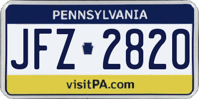 PA license plate JFZ2820