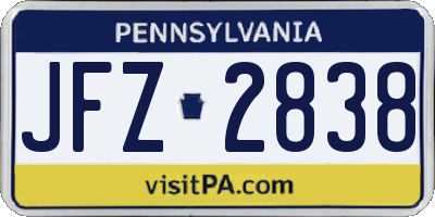 PA license plate JFZ2838