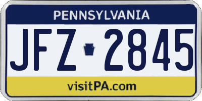 PA license plate JFZ2845