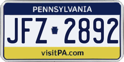 PA license plate JFZ2892