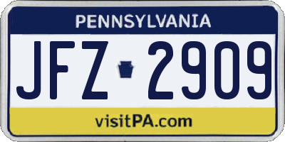 PA license plate JFZ2909