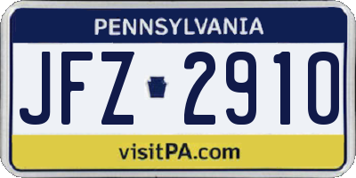 PA license plate JFZ2910