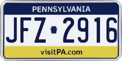 PA license plate JFZ2916
