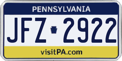 PA license plate JFZ2922