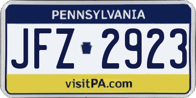PA license plate JFZ2923
