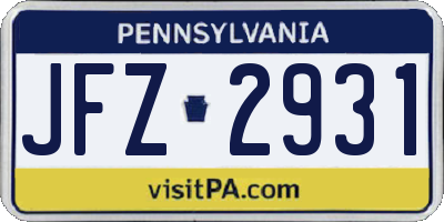 PA license plate JFZ2931