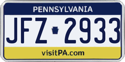 PA license plate JFZ2933