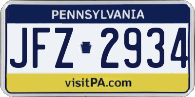 PA license plate JFZ2934