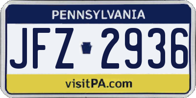 PA license plate JFZ2936