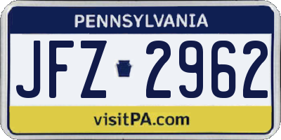 PA license plate JFZ2962