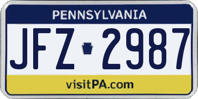 PA license plate JFZ2987