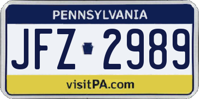 PA license plate JFZ2989