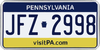 PA license plate JFZ2998