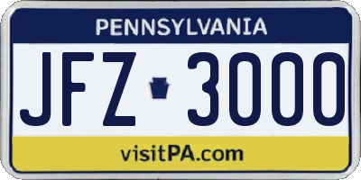 PA license plate JFZ3000